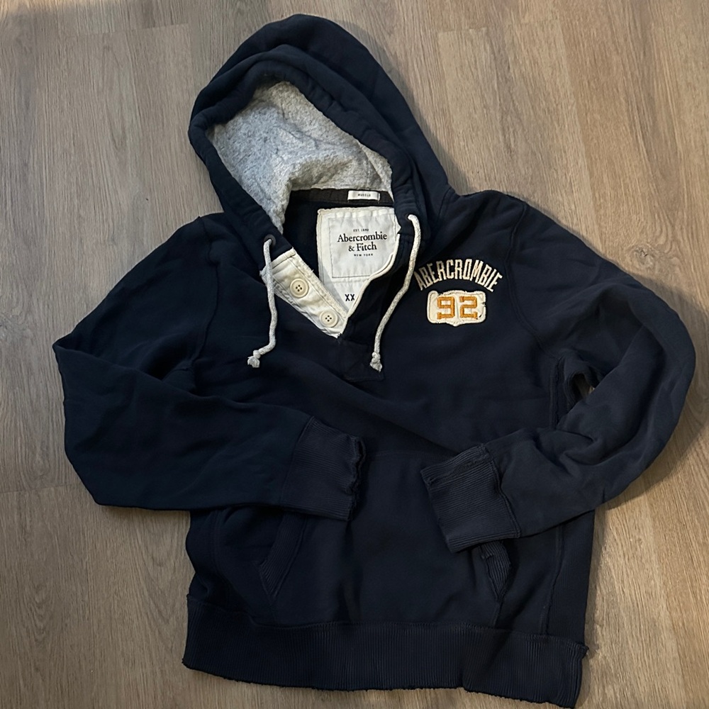 Abercrombie & Fitch Navy Pullover Hoodie with Yellow '92 Patch